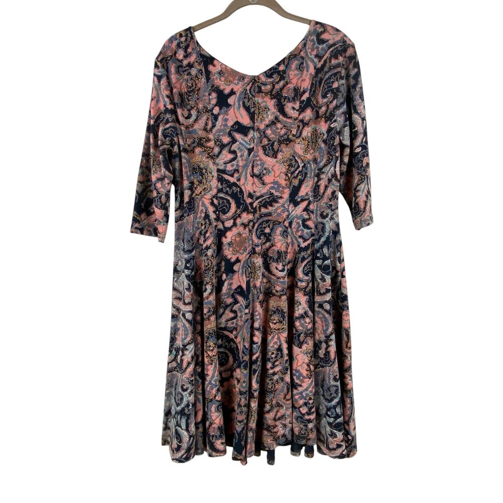 Peruvian Connection Jersey Knit Dress Size M Floral Paisley Black Pink Stretchy